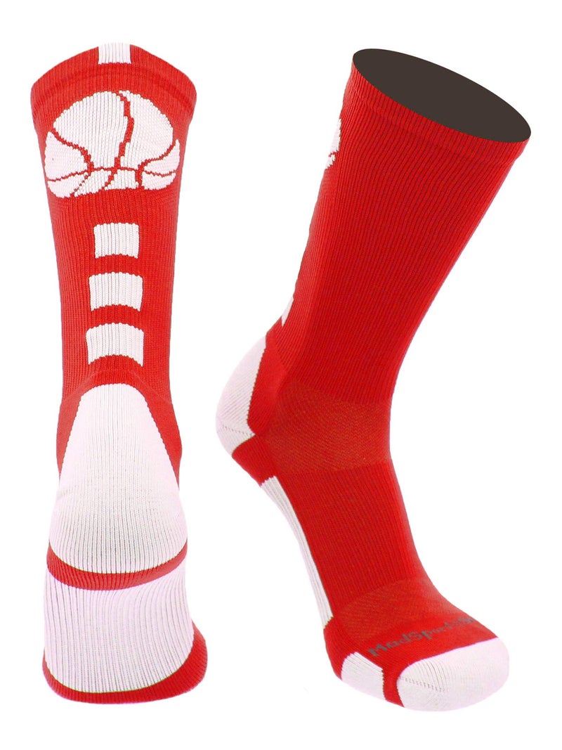MadSportsStuff Basketball Socks with Basketball Logo Crew Socks (Scarlet/White, X-Large) - Image 1